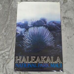 Vintage Maui Poster Haleakala National Park Hawaii Island 34x22 Botanical Plants